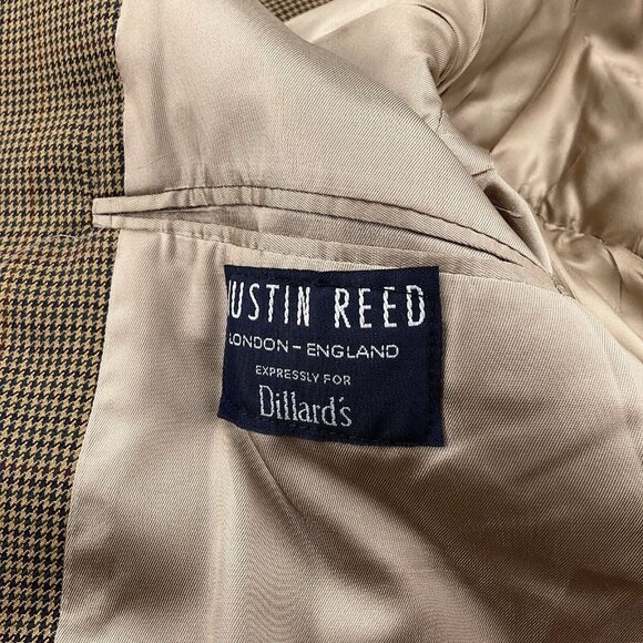 Austin Reed Blazer Men 52R Tan Green Houndstooth Wool Classic Career‎ Dillards - Picture 13 of 15